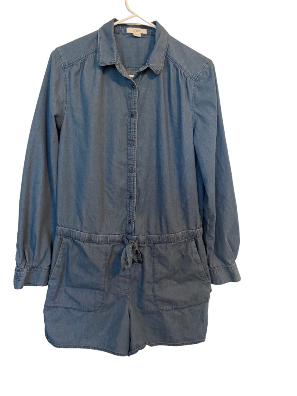 LOFT Light Blue Chambray Button-Front Romper Size M